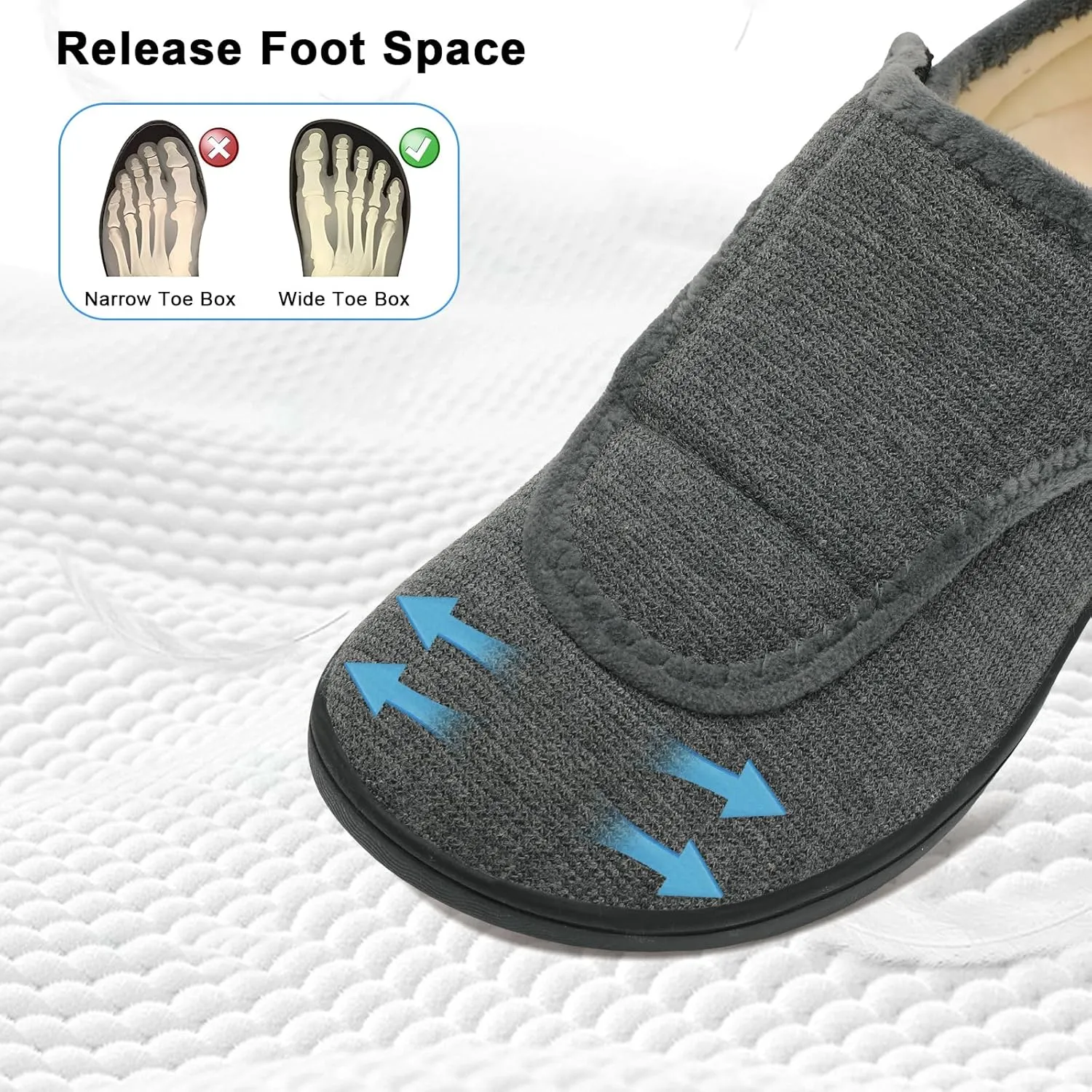 Mens Wide Slippers Comfy Diabetic Orthopedic Shoes Adjustable House Slippers Swollen Feet Walking Shoes