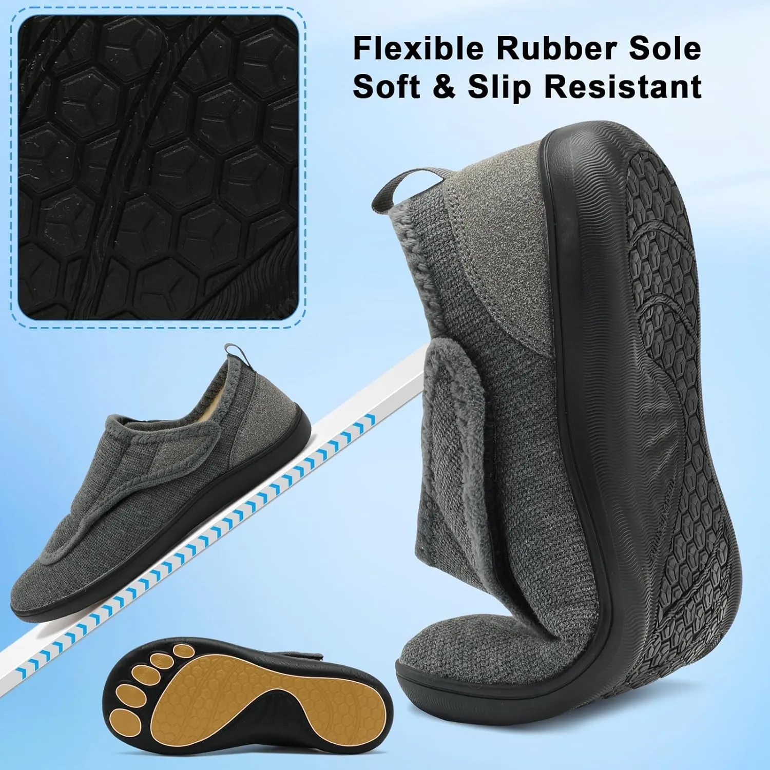 Mens Wide Slippers Comfy Diabetic Orthopedic Shoes Adjustable House Slippers Swollen Feet Walking Shoes