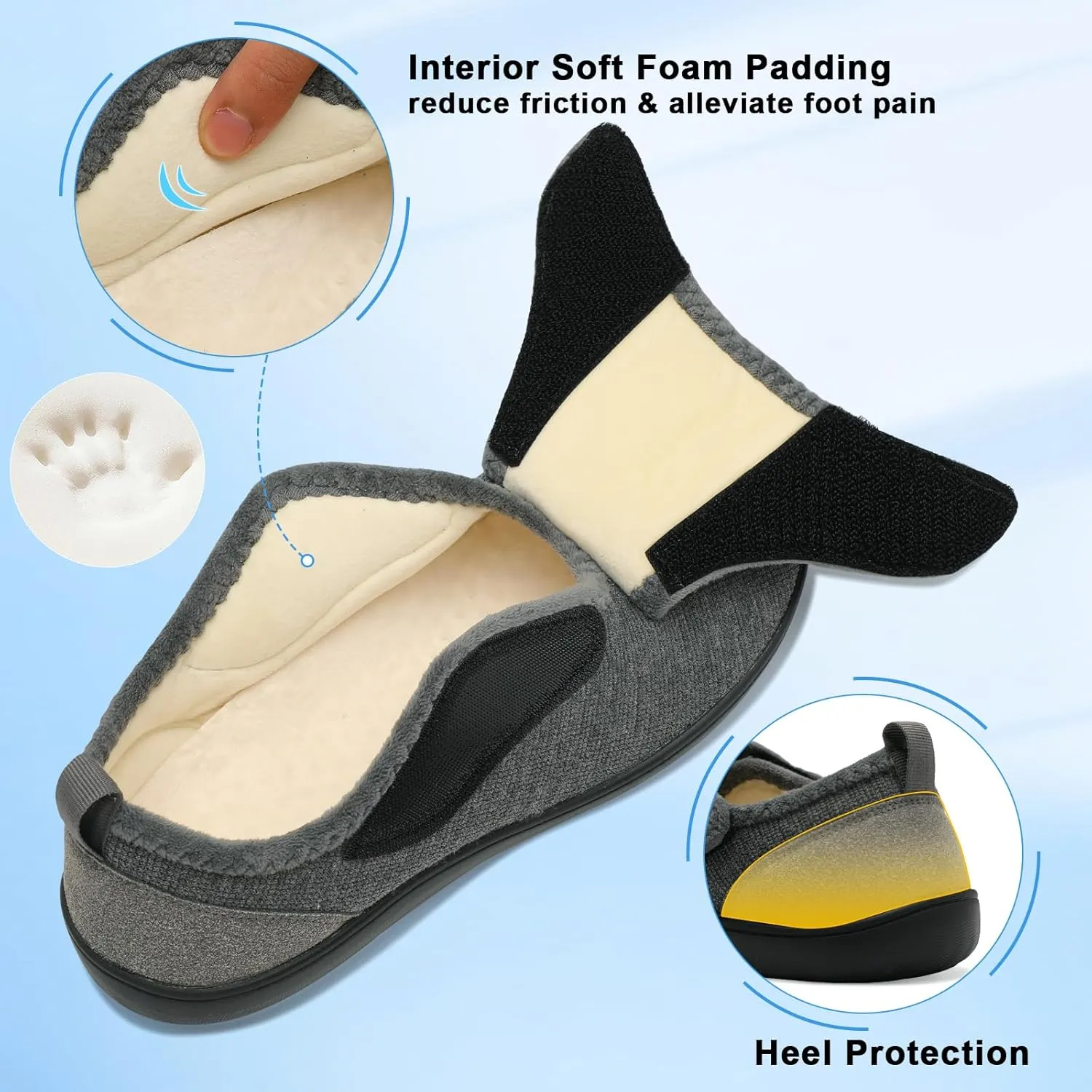 Mens Wide Slippers Comfy Diabetic Orthopedic Shoes Adjustable House Slippers Swollen Feet Walking Shoes