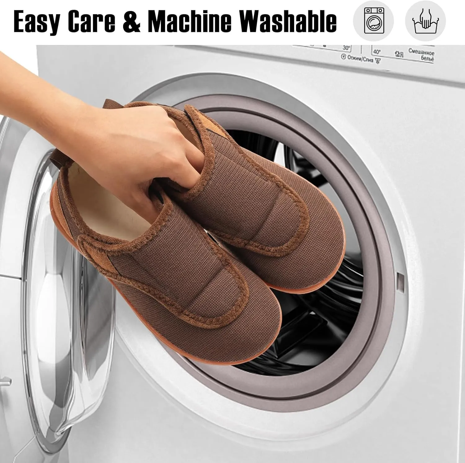 Mens Wide Slippers Comfy Diabetic Orthopedic Shoes Adjustable House Slippers Swollen Feet Walking Shoes