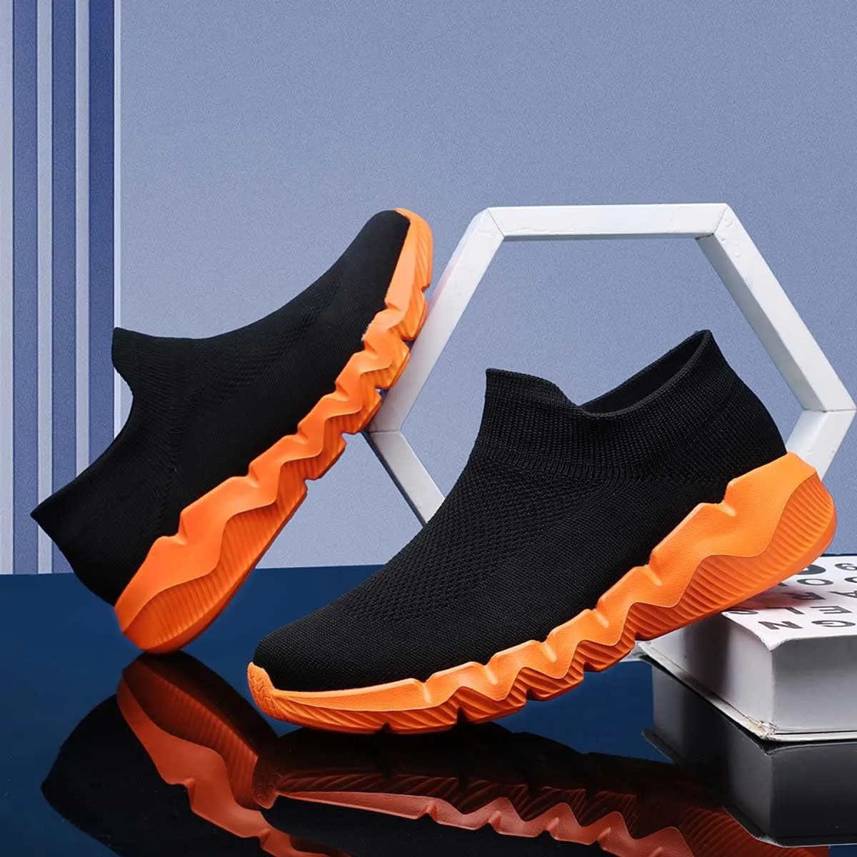 Men's Women's Knitted Mesh Fashion Breathable Ankle-High Road Running Shoes Soft Sneakers Shoes Trainers Shoes