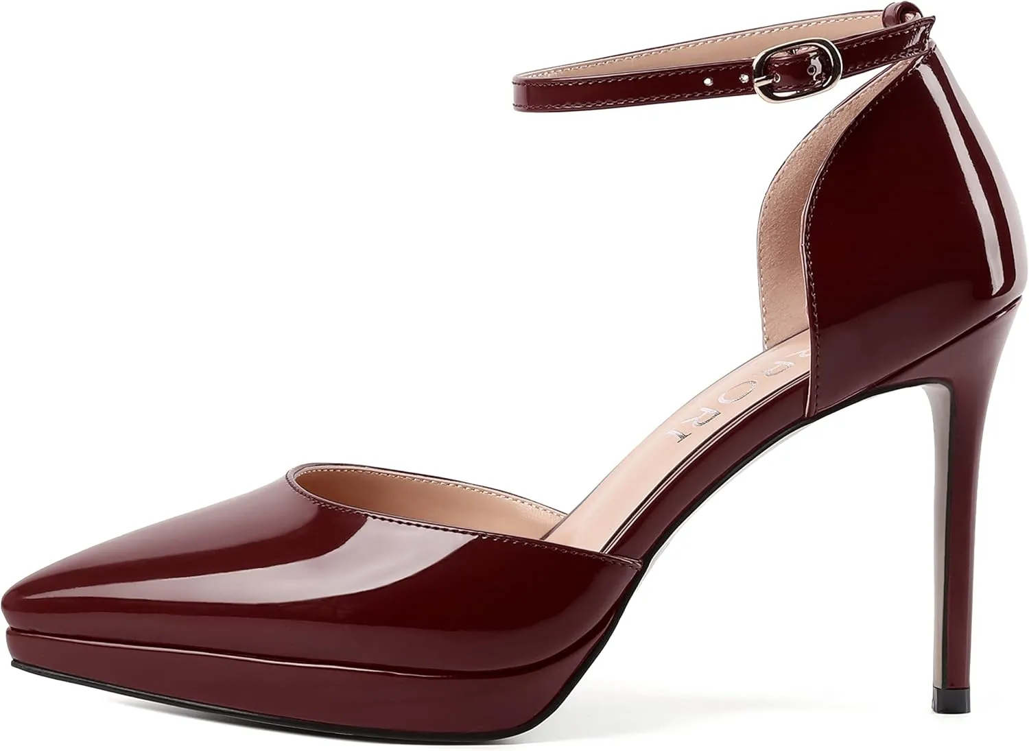 MERRORI Womens Buckle Patent Evening Sexy Solid Platform Pointed Toe Ankle Strap Stiletto High Heel Pumps Shoes 4 Inch
