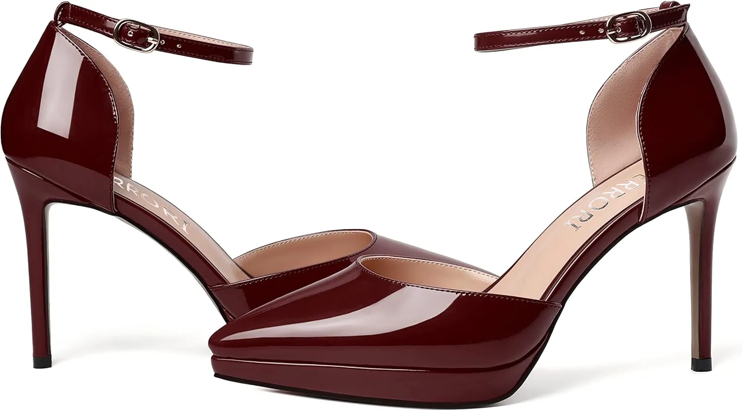 MERRORI Womens Buckle Patent Evening Sexy Solid Platform Pointed Toe Ankle Strap Stiletto High Heel Pumps Shoes 4 Inch