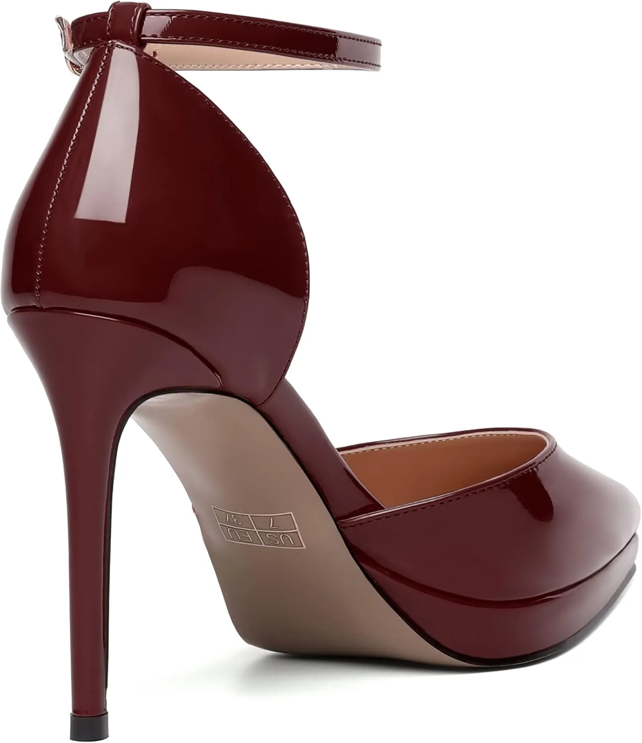 MERRORI Womens Buckle Patent Evening Sexy Solid Platform Pointed Toe Ankle Strap Stiletto High Heel Pumps Shoes 4 Inch