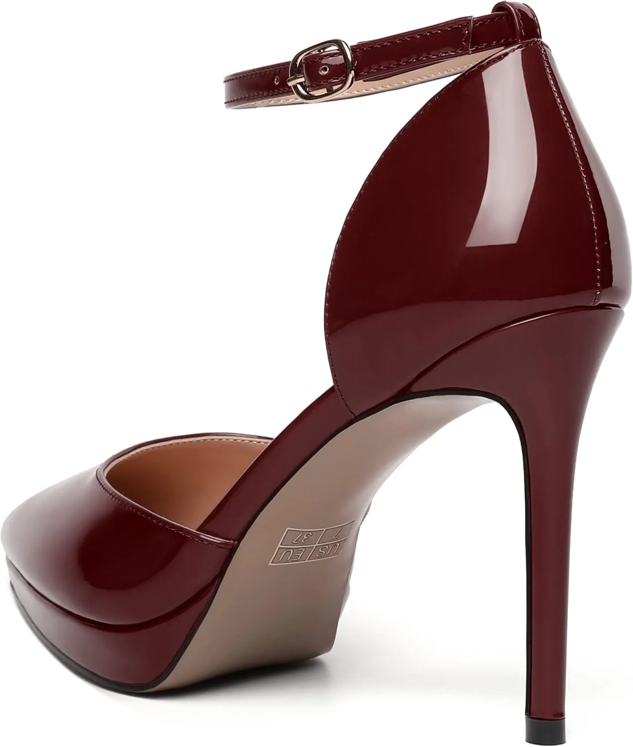 MERRORI Womens Buckle Patent Evening Sexy Solid Platform Pointed Toe Ankle Strap Stiletto High Heel Pumps Shoes 4 Inch