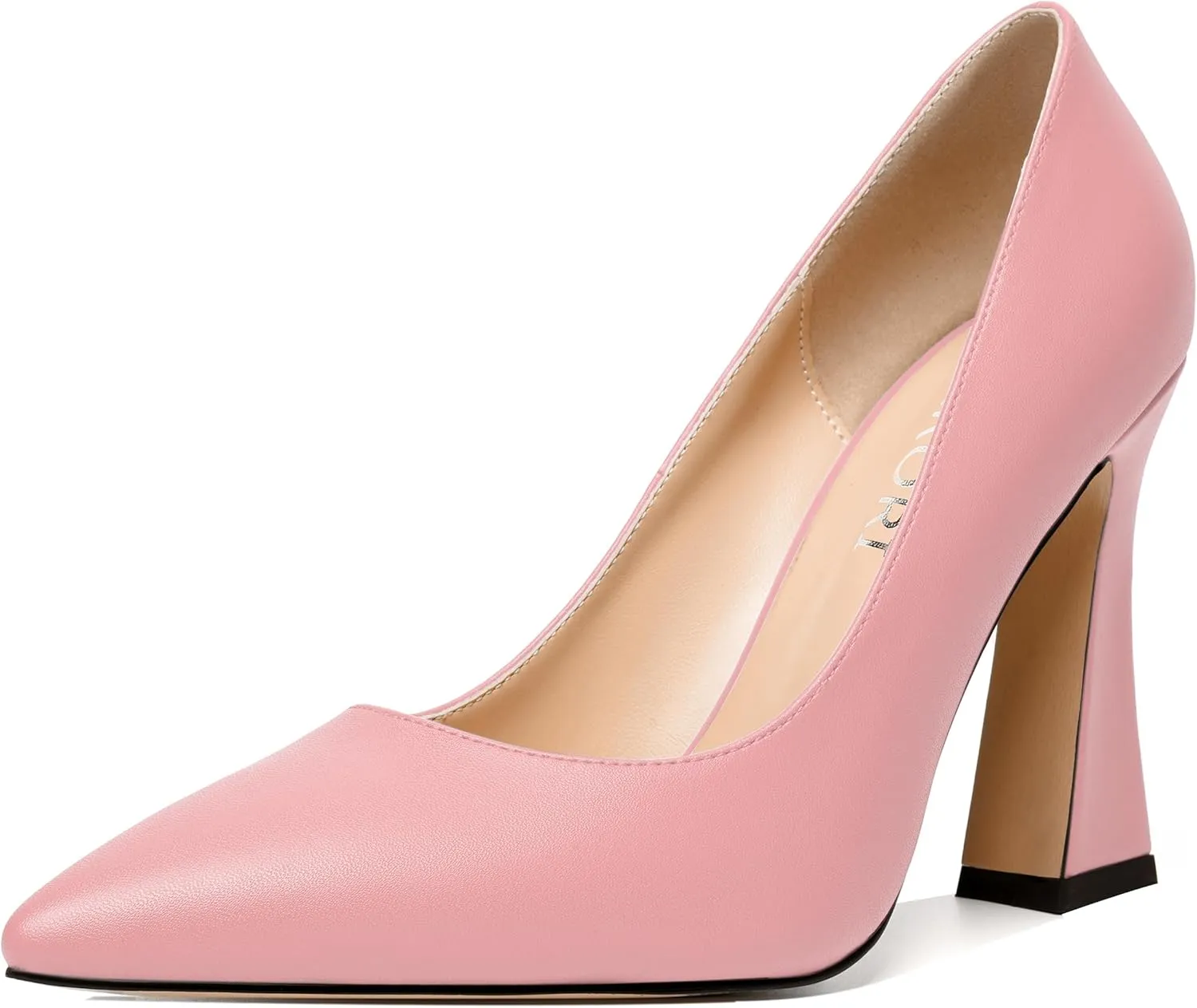 MERRORI Women's Chunky High Heels Slip On Block Pointed Toe Matte Dress Wedding Heel Pumps Shoes 4 Inch