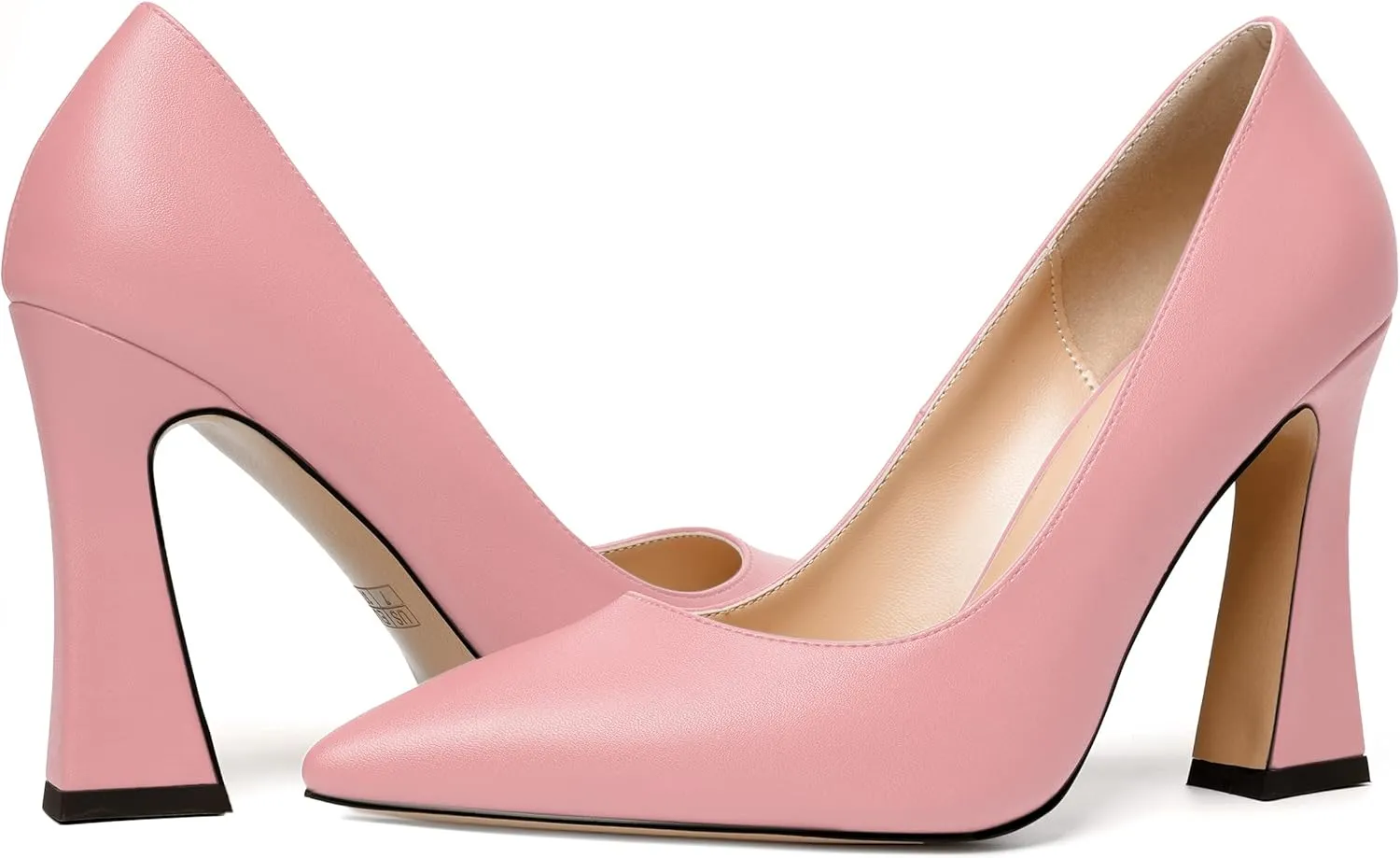 MERRORI Women's Chunky High Heels Slip On Block Pointed Toe Matte Dress Wedding Heel Pumps Shoes 4 Inch