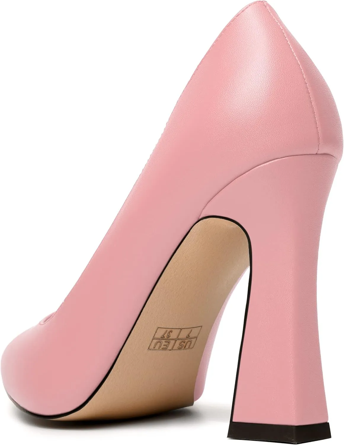 MERRORI Women's Chunky High Heels Slip On Block Pointed Toe Matte Dress Wedding Heel Pumps Shoes 4 Inch