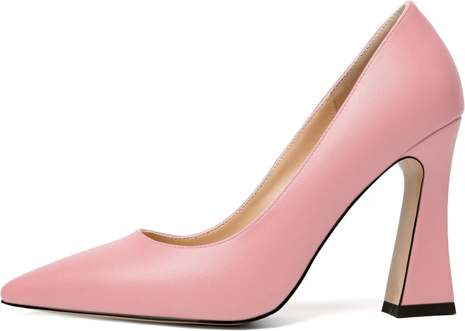 MERRORI Women's Chunky High Heels Slip On Block Pointed Toe Matte Dress Wedding Heel Pumps Shoes 4 Inch