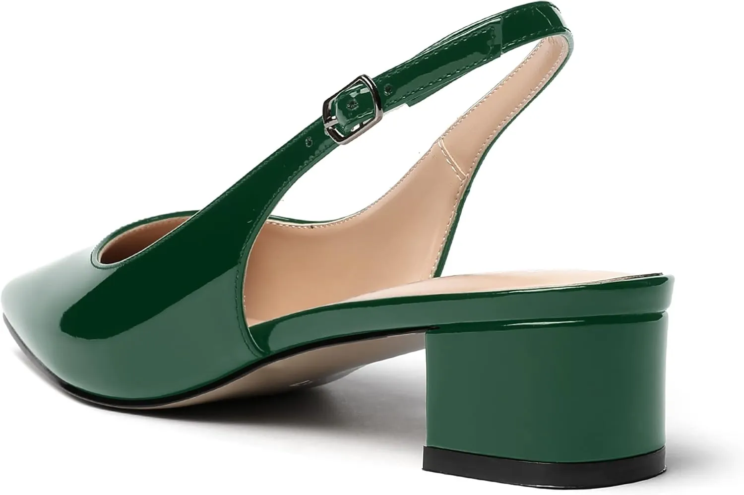 MERRORI Women's Patent Buckle Block Solid Slingback Square Toe Chunky Low Heel Pumps Shoes 1.5 Inch