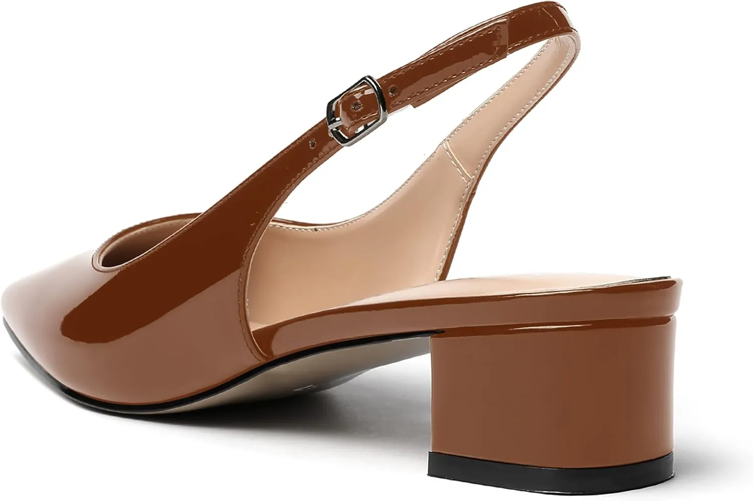 MERRORI Women's Patent Buckle Block Solid Slingback Square Toe Chunky Low Heel Pumps Shoes 1.5 Inch