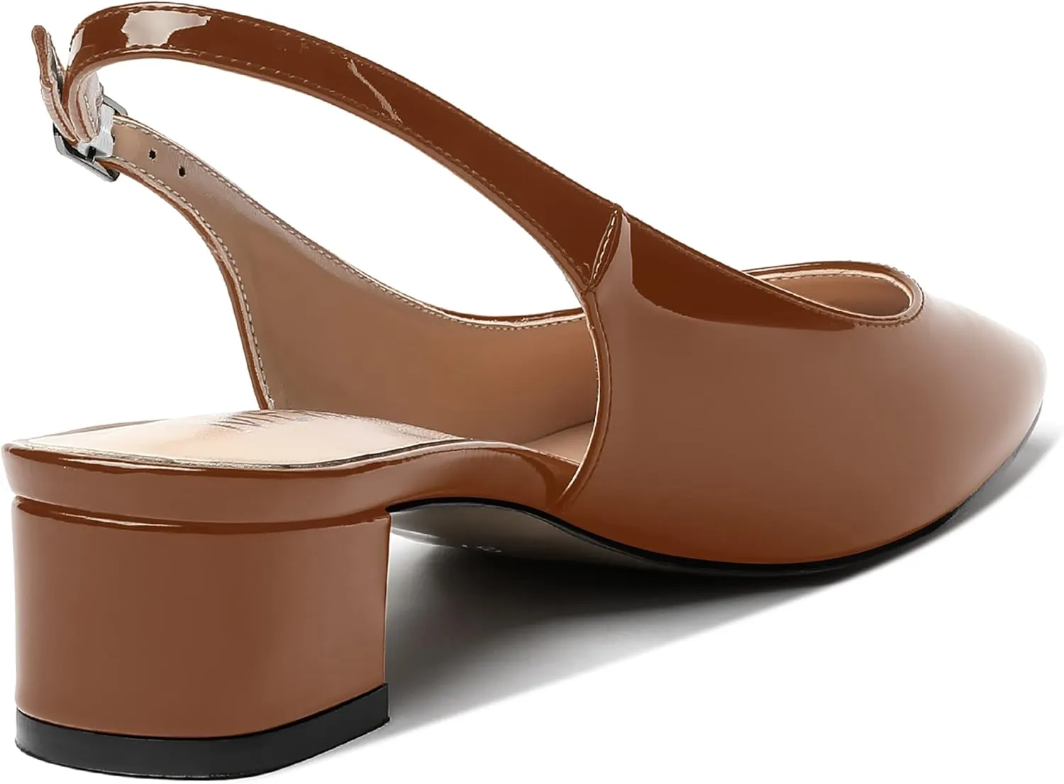MERRORI Women's Patent Buckle Block Solid Slingback Square Toe Chunky Low Heel Pumps Shoes 1.5 Inch