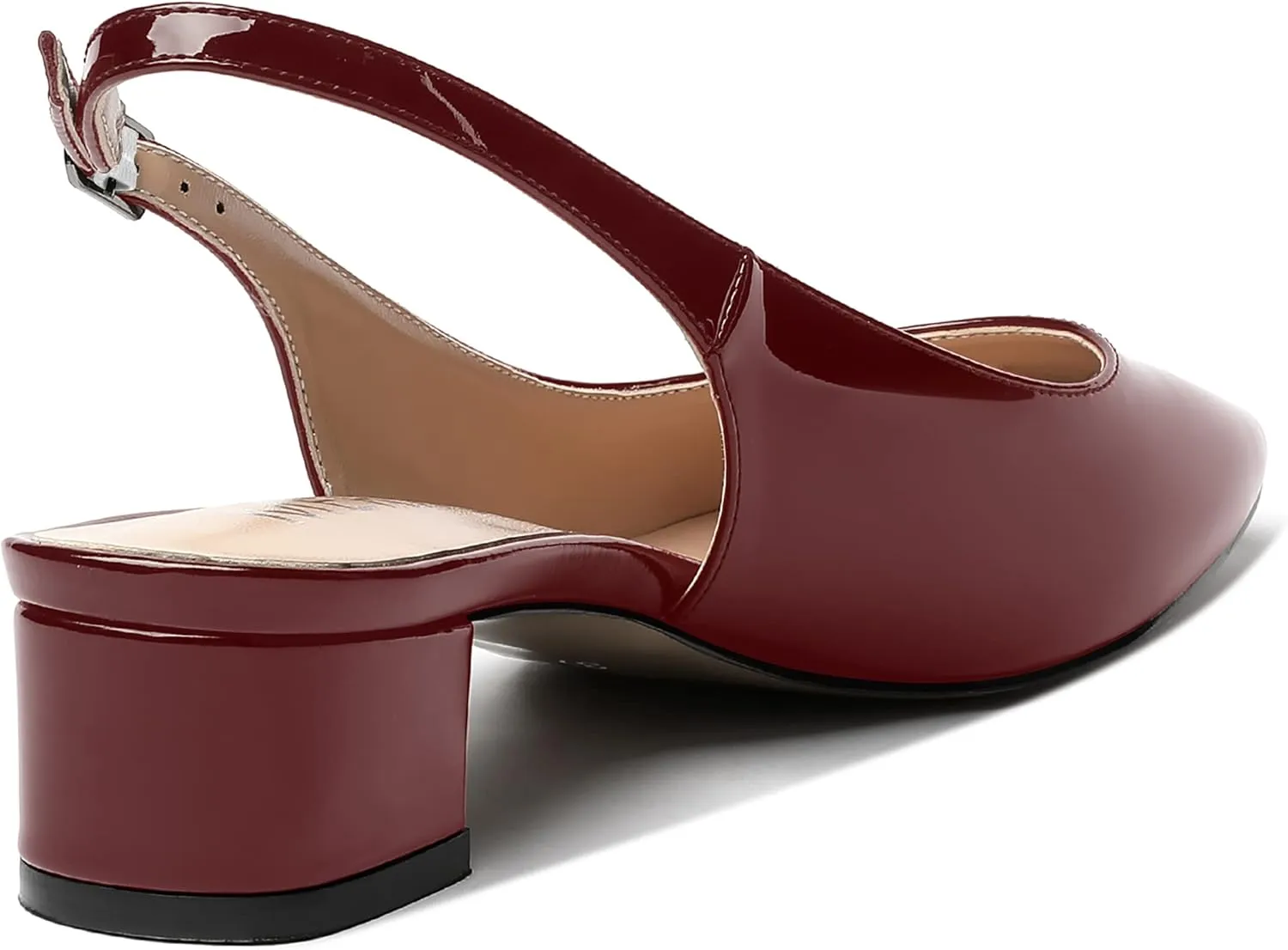MERRORI Women's Patent Buckle Block Solid Slingback Square Toe Chunky Low Heel Pumps Shoes 1.5 Inch