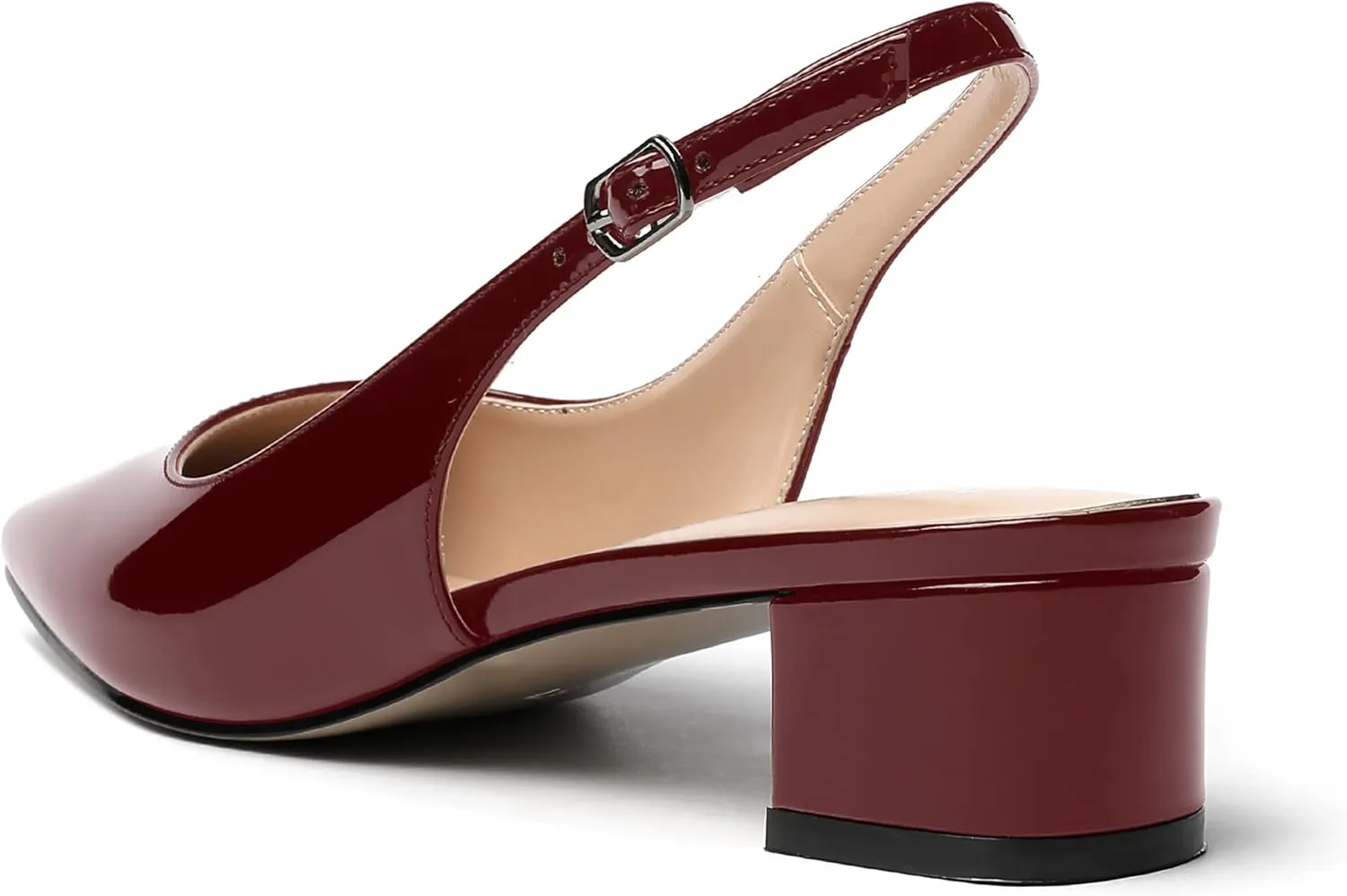 MERRORI Women's Patent Buckle Block Solid Slingback Square Toe Chunky Low Heel Pumps Shoes 1.5 Inch