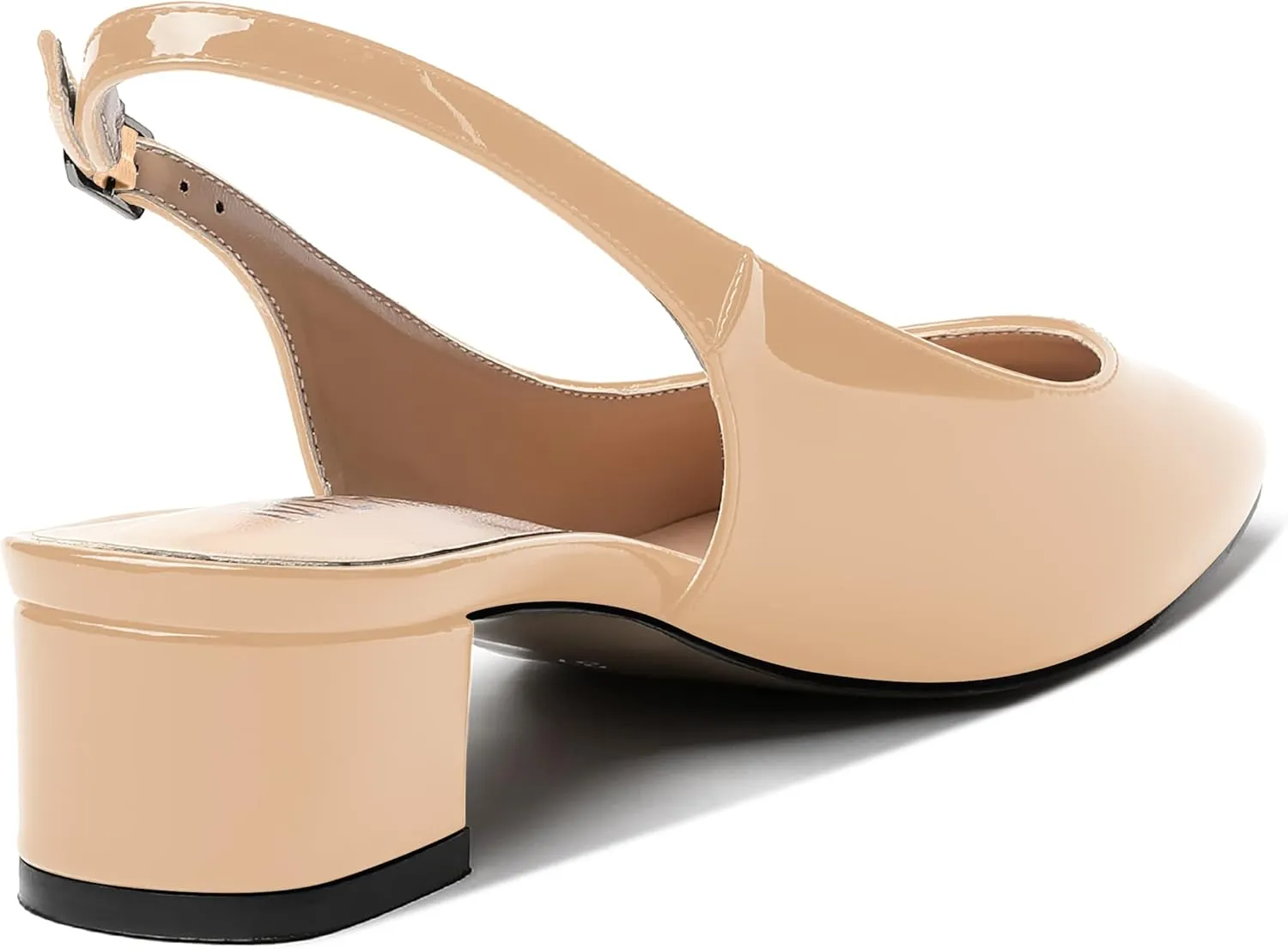 MERRORI Women's Patent Buckle Block Solid Slingback Square Toe Chunky Low Heel Pumps Shoes 1.5 Inch