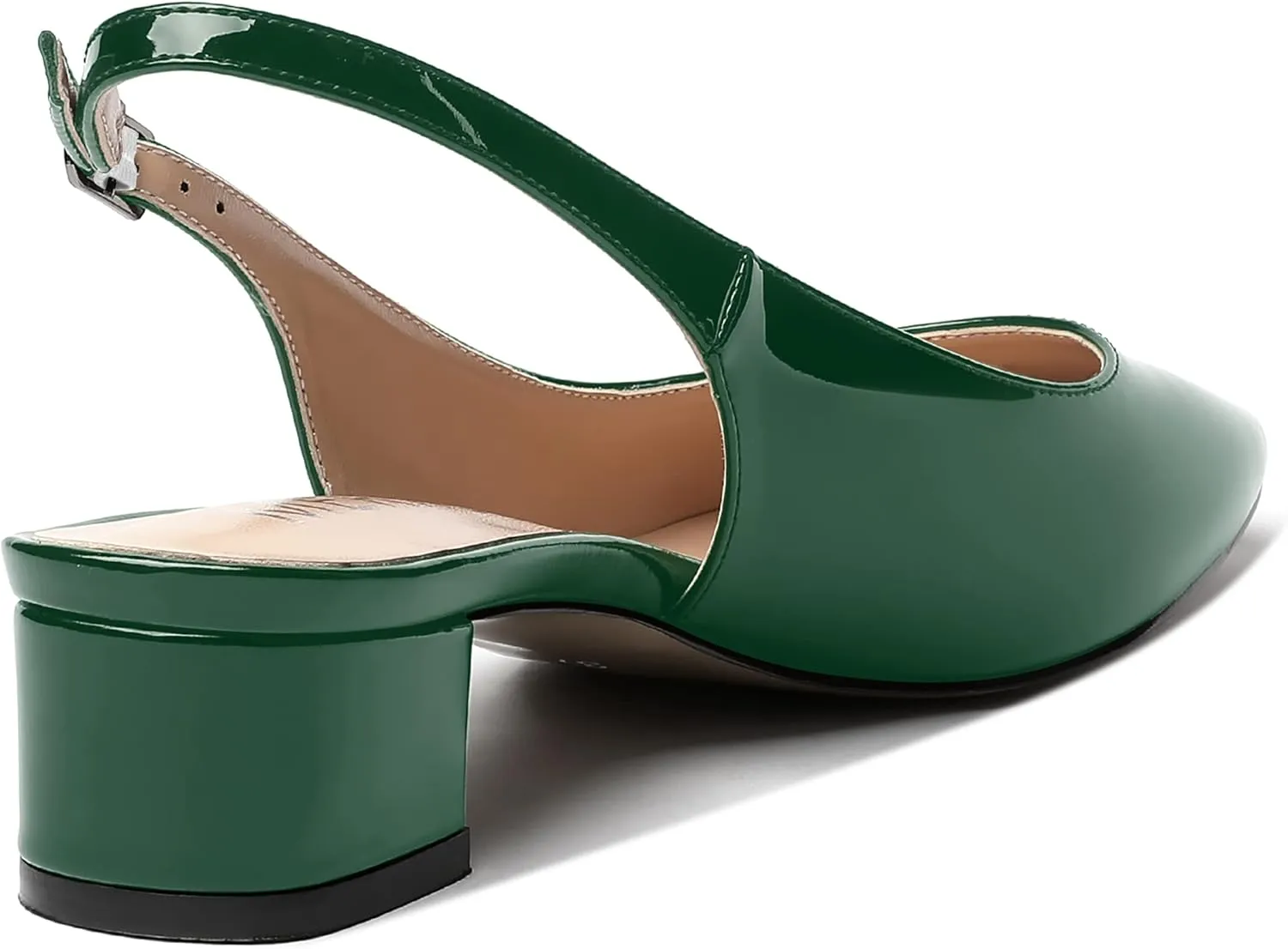 MERRORI Women's Patent Buckle Block Solid Slingback Square Toe Chunky Low Heel Pumps Shoes 1.5 Inch