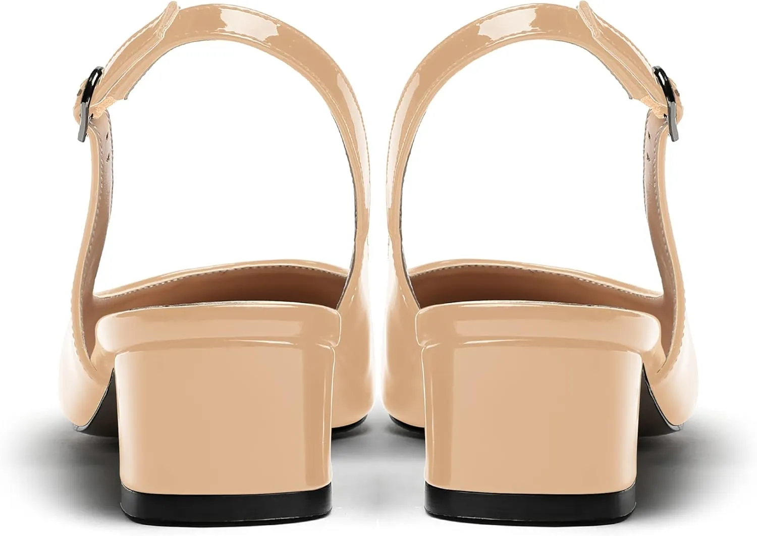 MERRORI Women's Patent Buckle Block Solid Slingback Square Toe Chunky Low Heel Pumps Shoes 1.5 Inch