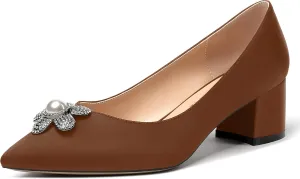 MERRORI Womens Simple Casual Slip On Solid Satin Pointed Toe Chunky Low Heel Pumps Shoes 1.5 Inch