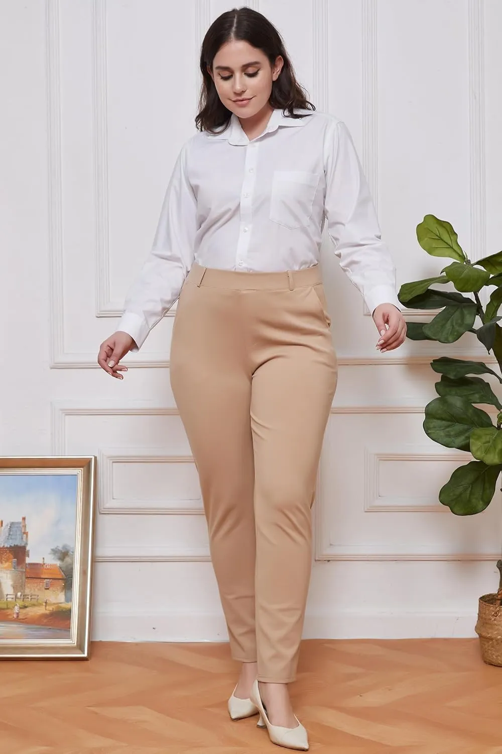 MGWDT Pants for Women's Dress Stretchy Blazer Business Pull On Work Pants