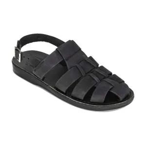 Michael - Closed Toe Leather Fisherman Sandal | Black Nubuck