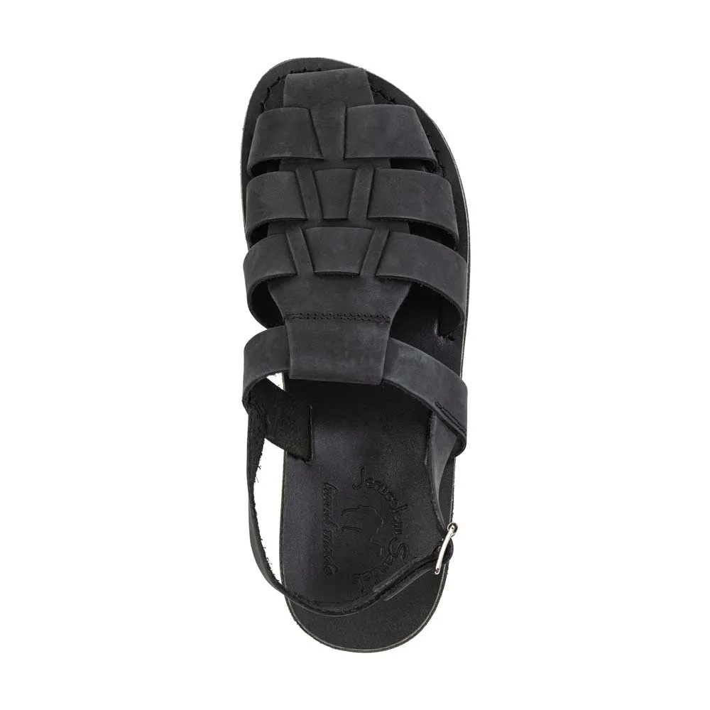 Michael - Closed Toe Leather Fisherman Sandal | Black Nubuck
