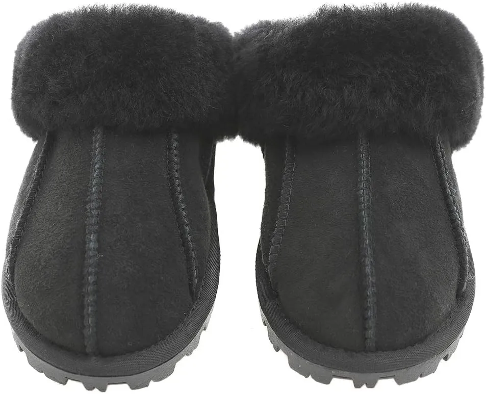 Millffy Unisex Comfy Sheepskin Leather Slippers Women's Handmade Wool Cuff Slippers Shoes for Men Indoor/Outdoor