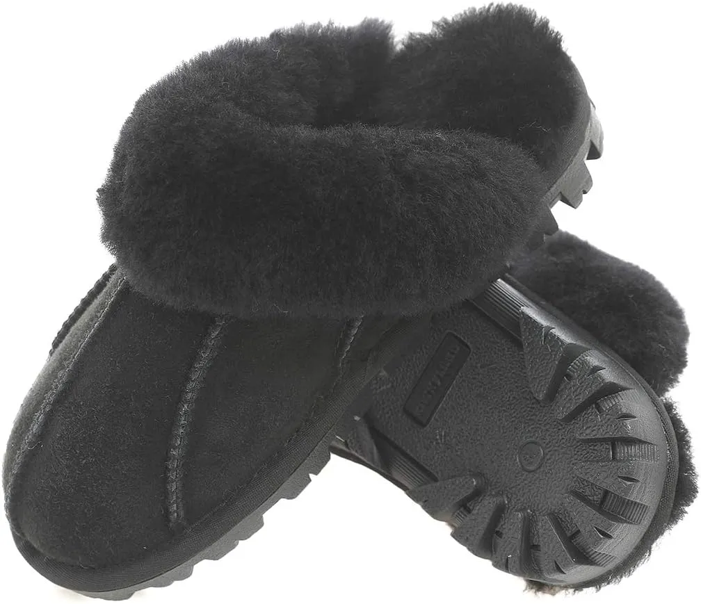 Millffy Unisex Comfy Sheepskin Leather Slippers Women's Handmade Wool Cuff Slippers Shoes for Men Indoor/Outdoor