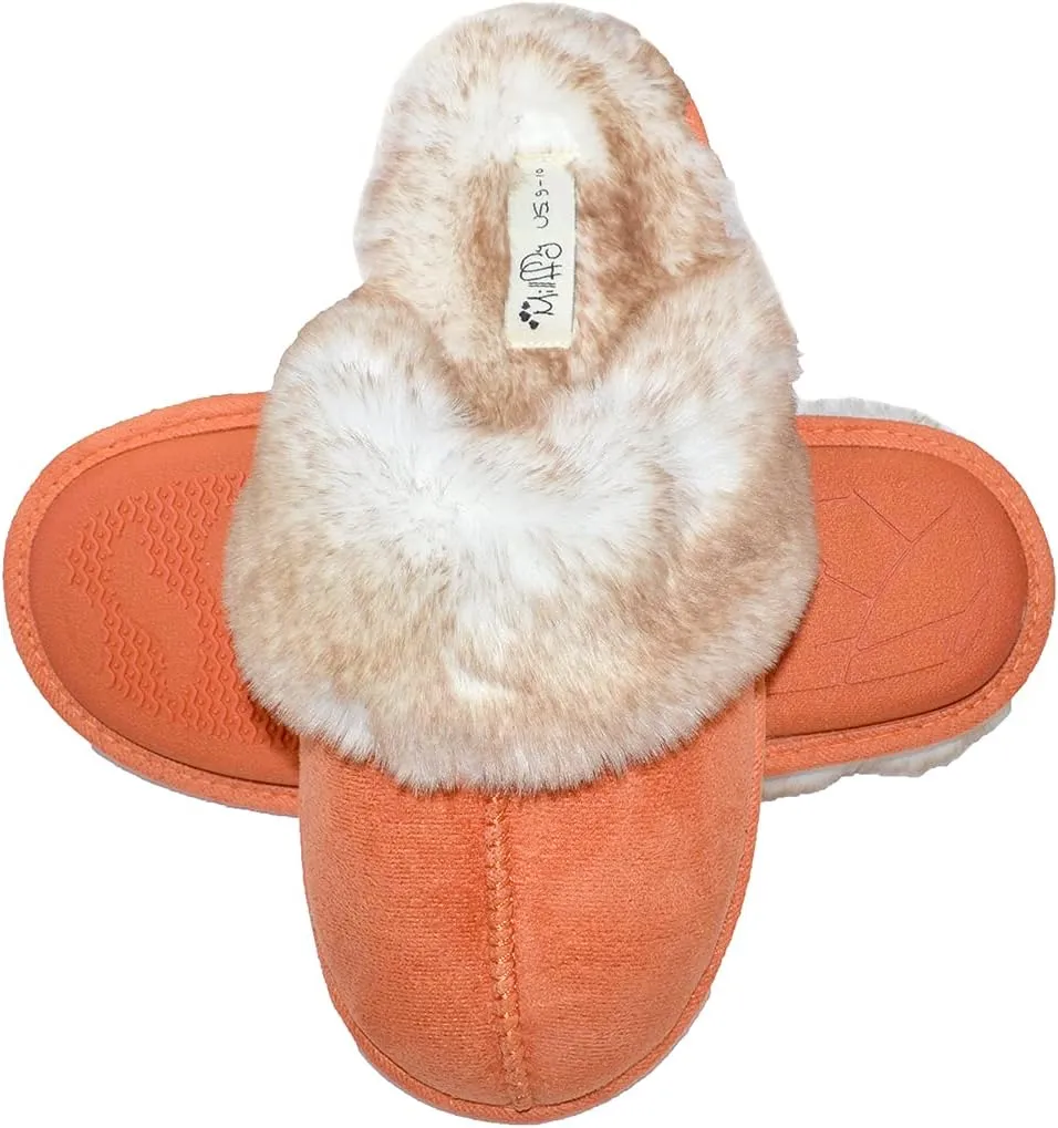 Millffy Women's Comfy Faux Fur Lining Clog Scuff House Shoes Memory Foam Slip on Anti-Skid Sole
