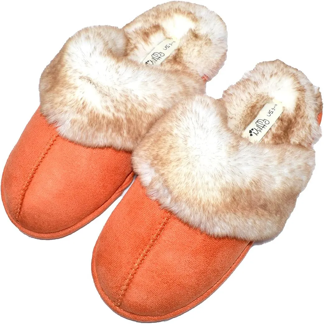 Millffy Women's Comfy Faux Fur Lining Clog Scuff House Shoes Memory Foam Slip on Anti-Skid Sole