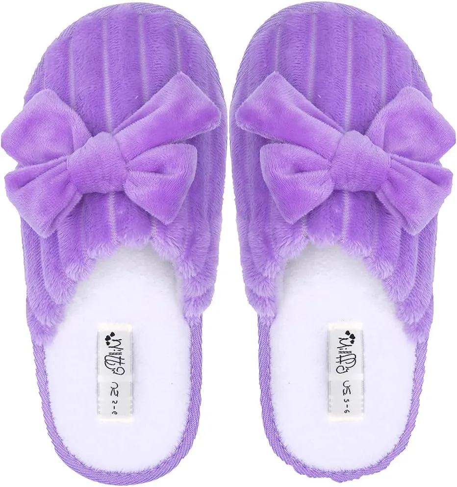 Millffy Women’s Cute Comfy Fuzzy Knitted Memory Foam Slip On Big Wave Stripe House Slippers Indoor