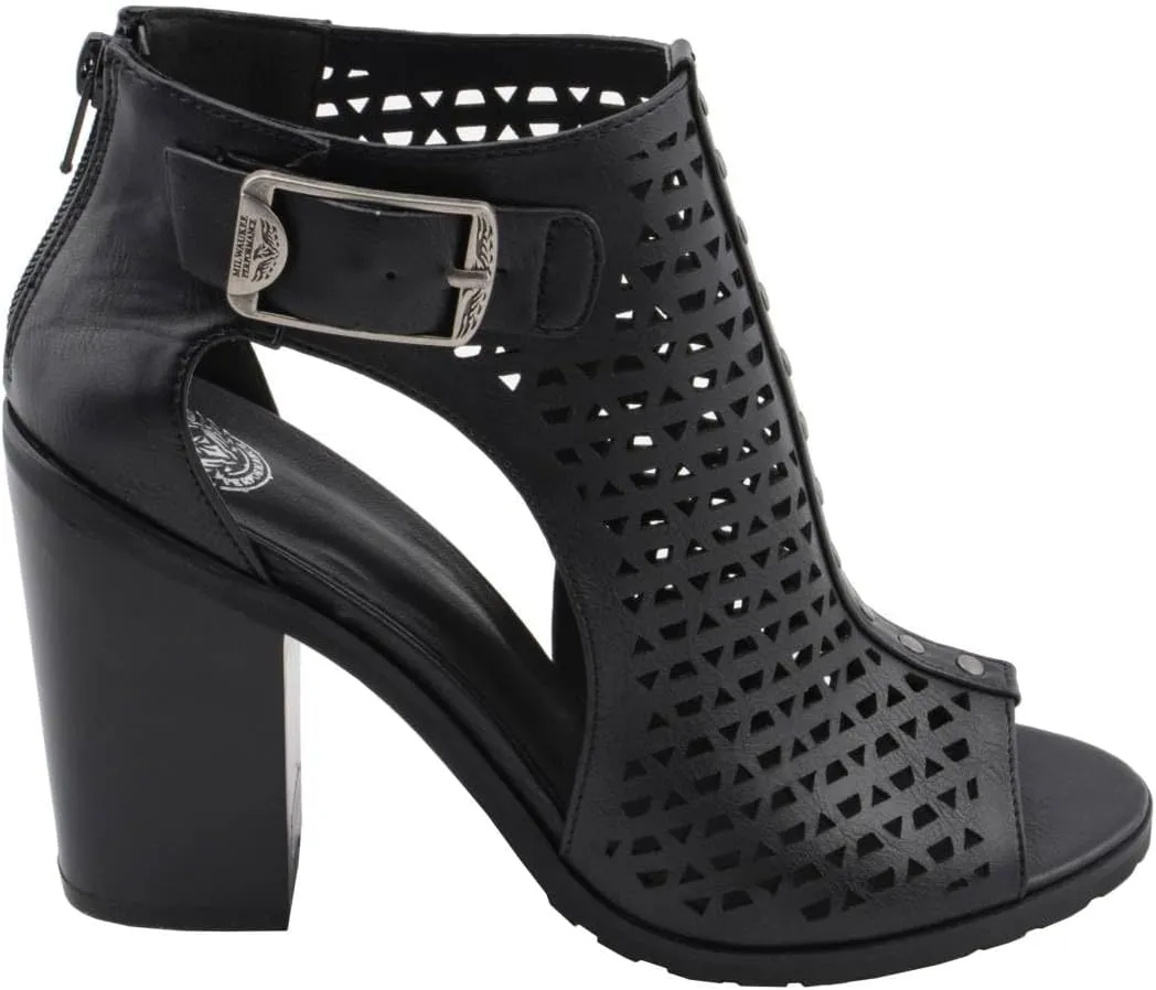 Milwaukee Leather MBL9453 Women's Black Mesh Open-Toe Platform Fashion Casual Heeled Sandals with Buckle Strap