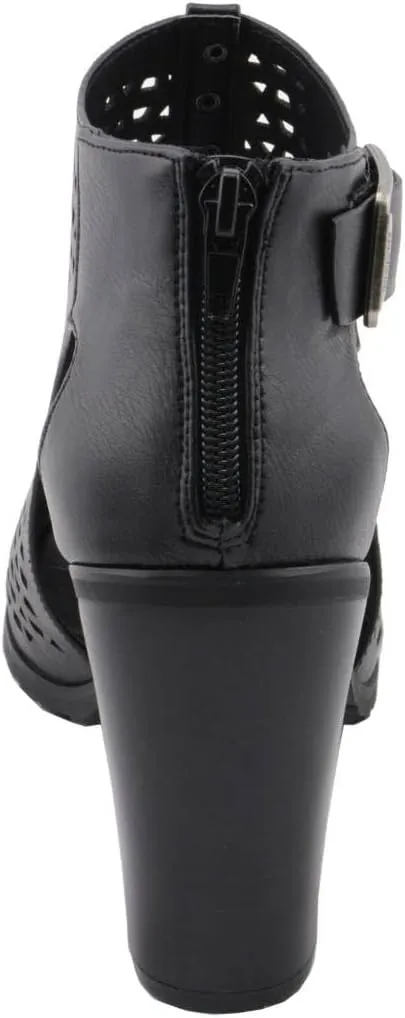 Milwaukee Leather MBL9453 Women's Black Mesh Open-Toe Platform Fashion Casual Heeled Sandals with Buckle Strap