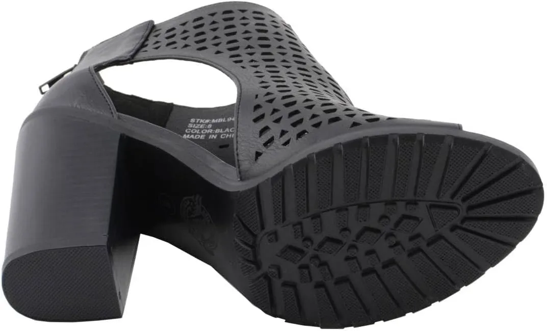 Milwaukee Leather MBL9453 Women's Black Mesh Open-Toe Platform Fashion Casual Heeled Sandals with Buckle Strap