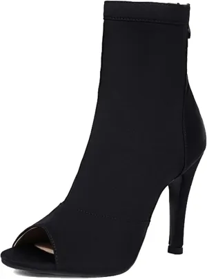 Minishion Womens Dance Boots with Heel Peep Toe Stretchy Dressy Ankle Booties Z006