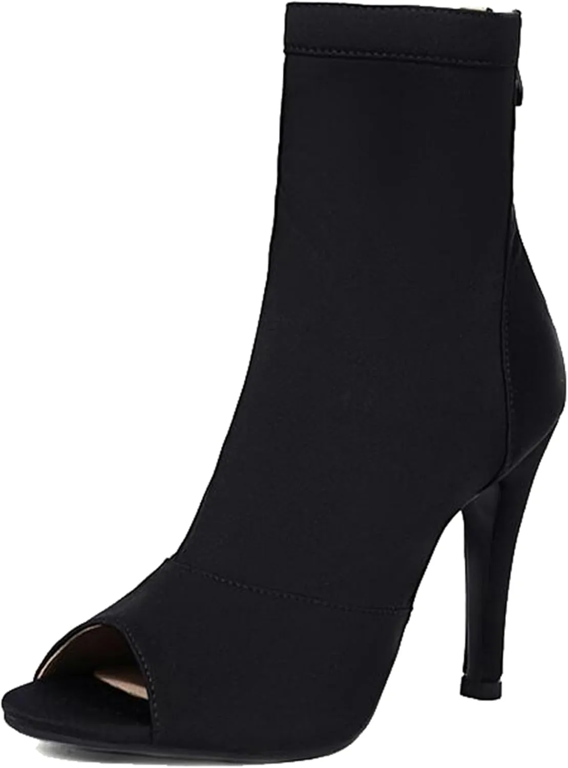 Minishion Womens Dance Boots with Heel Peep Toe Stretchy Dressy Ankle Booties Z006