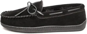 Minnetonka Mens Pile Lined Hardsole Moccasin, Black, Size 12
