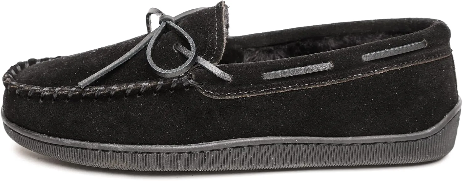 Minnetonka Men's Pile Lined Moccasin Slippers with Hard Soles, 11, Black