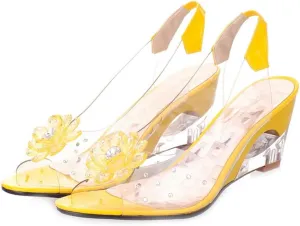 MIOKE Women's Fashion Clear Crystal Wedge Sandals Peep Toe Glitter Flower Platform High Heel Dress Sandal