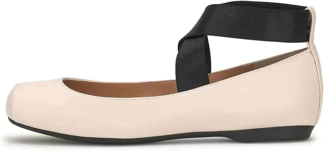 miss left Women's Stretchy Crisscross Strap Ballerina Flats Closed Square Toe Slip On Comfy Dance Party Shoe Size 4-16 US