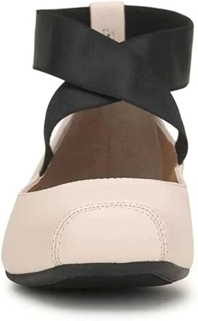 miss left Women's Stretchy Crisscross Strap Ballerina Flats Closed Square Toe Slip On Comfy Dance Party Shoe Size 4-16 US