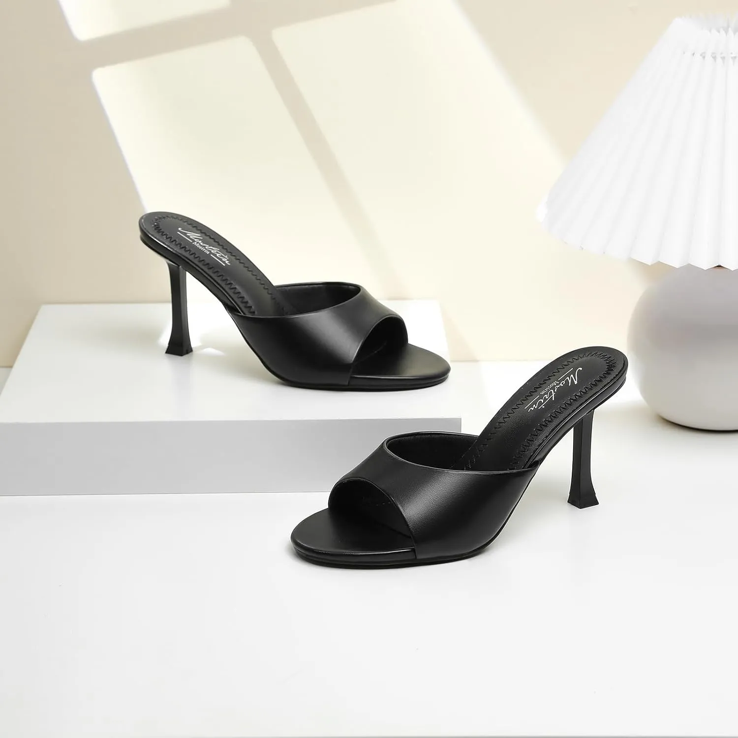 Mostrin Kitten Heels for Women Round Toe Heels With Bow Vintage Mules Sexy Slip on Stiletto Backless Sandals for Party Daily