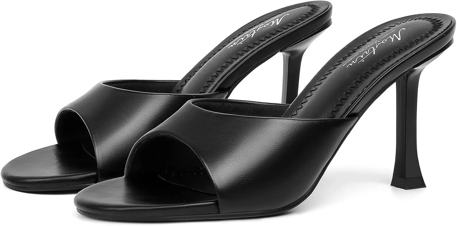Mostrin Kitten Heels for Women Round Toe Heels With Bow Vintage Mules Sexy Slip on Stiletto Backless Sandals for Party Daily