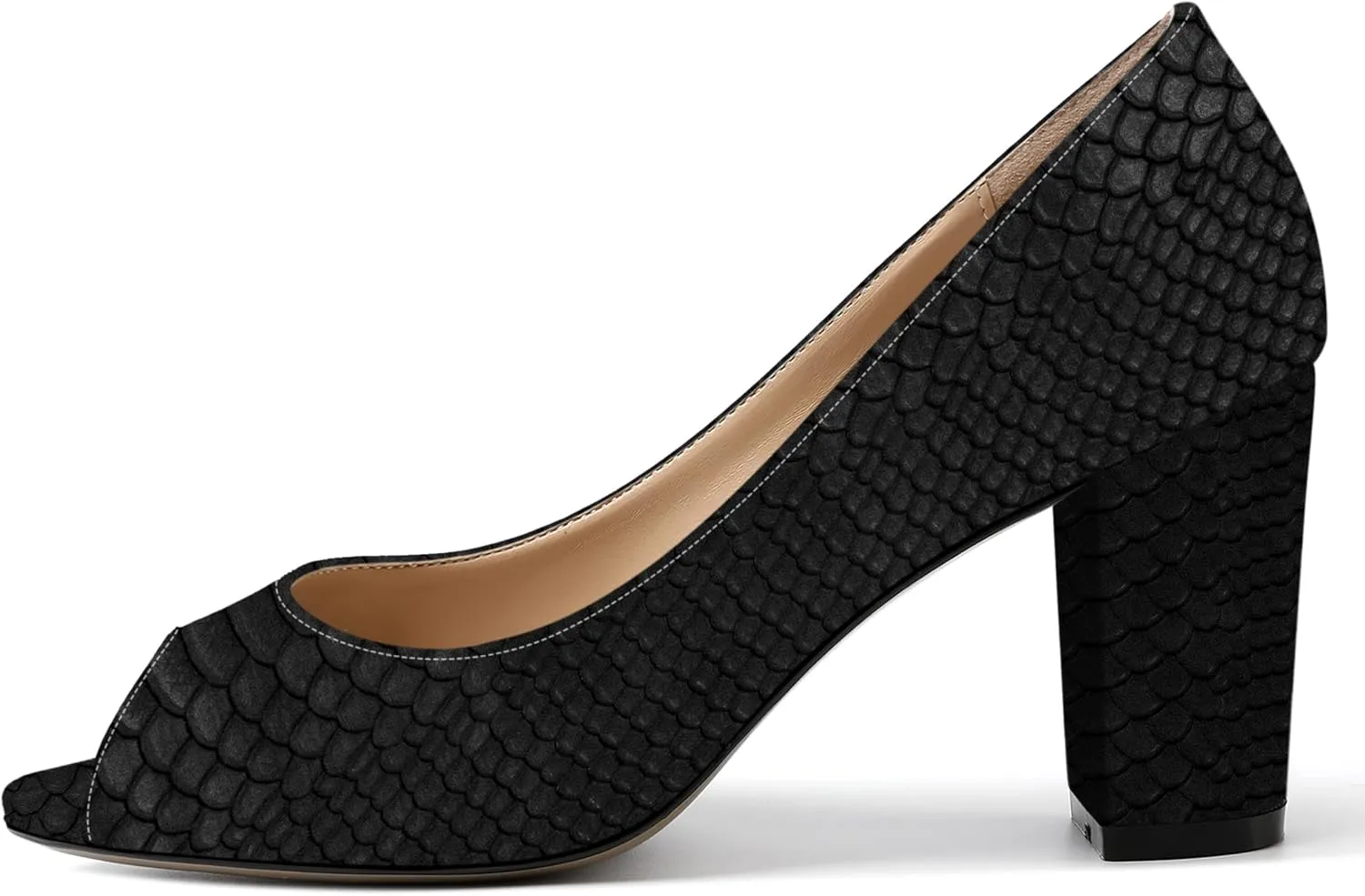 MOVINSTEPS Womens Party Slip On Patent Peep Toe Sexy Block High Heel Pumps Shoes 3.3 Inch