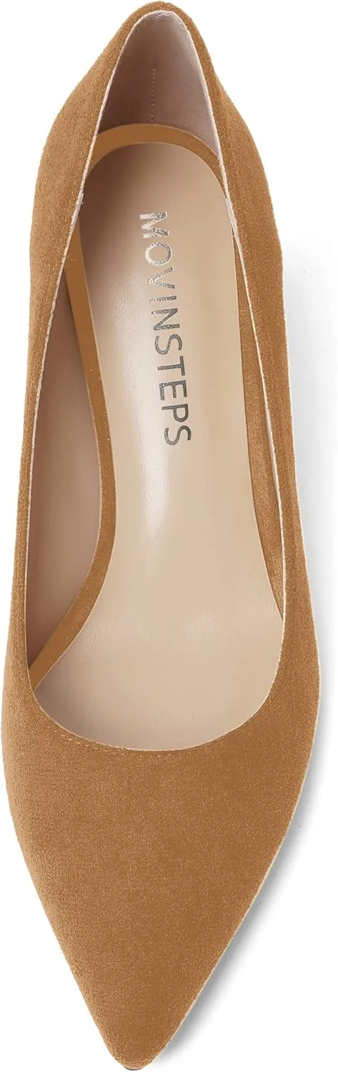 MOVINSTEPS Womens Pointed Toe Evening Sexy Suede Slip On Stiletto Mid Heel Pumps Shoes 2.5 Inch