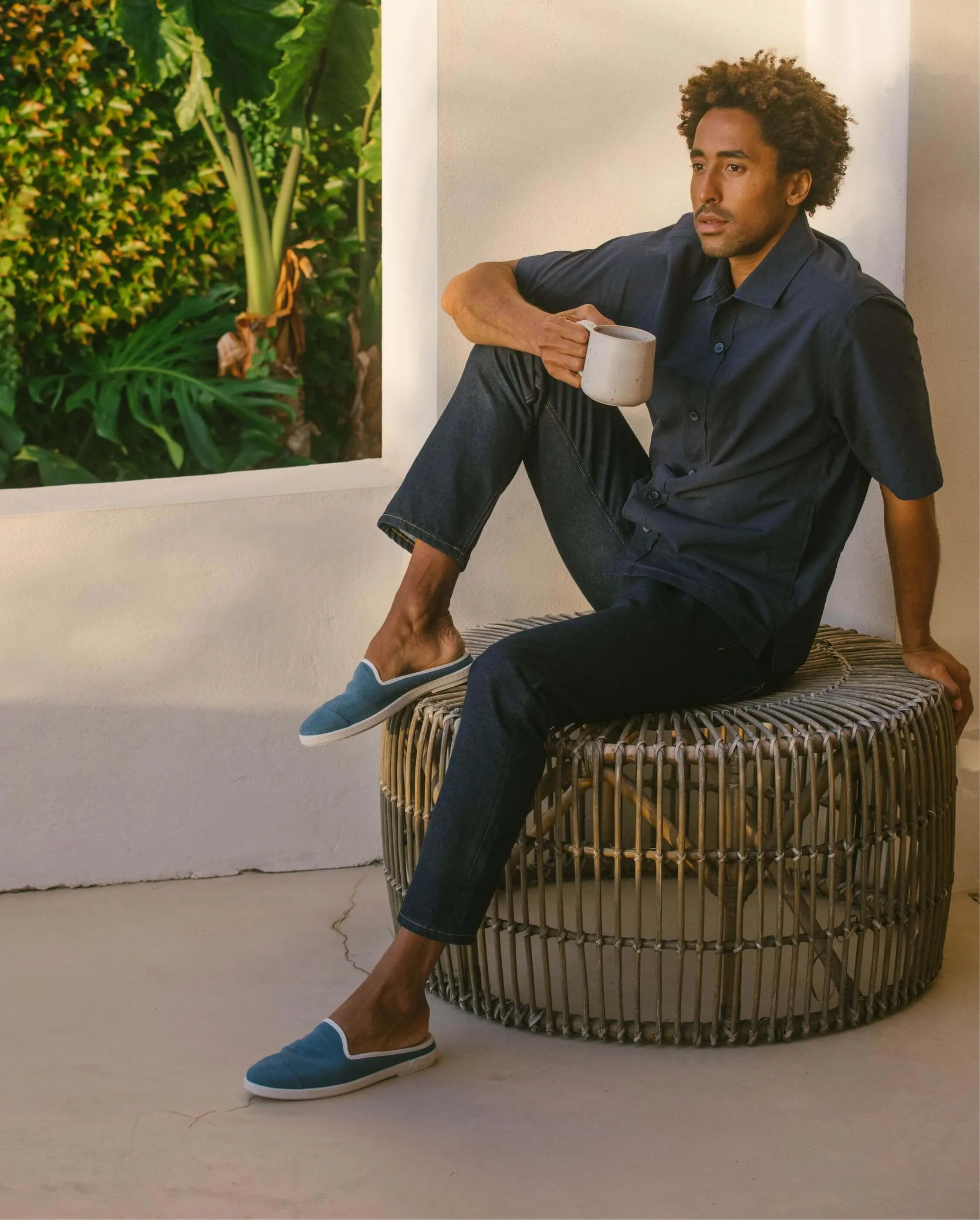 Mule homme lin, bleu