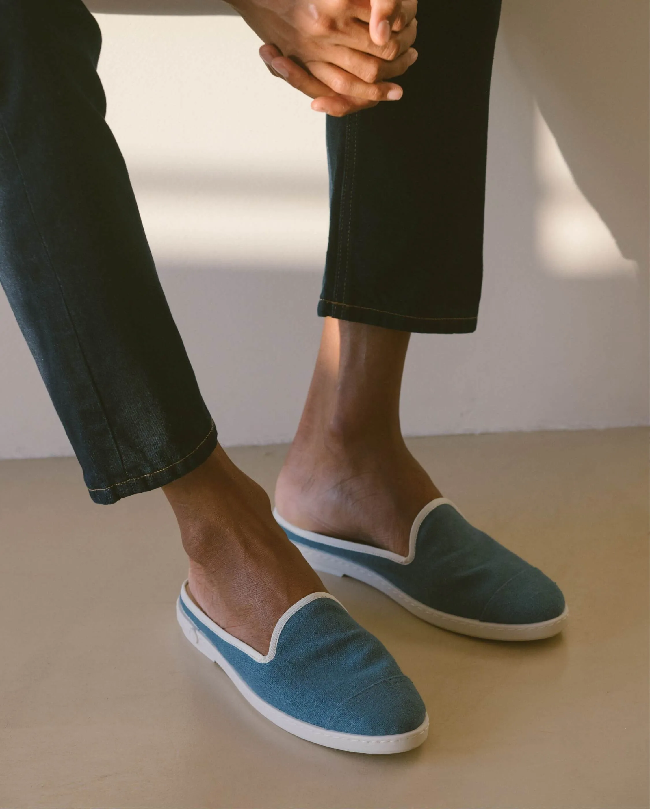 Mule homme lin, bleu