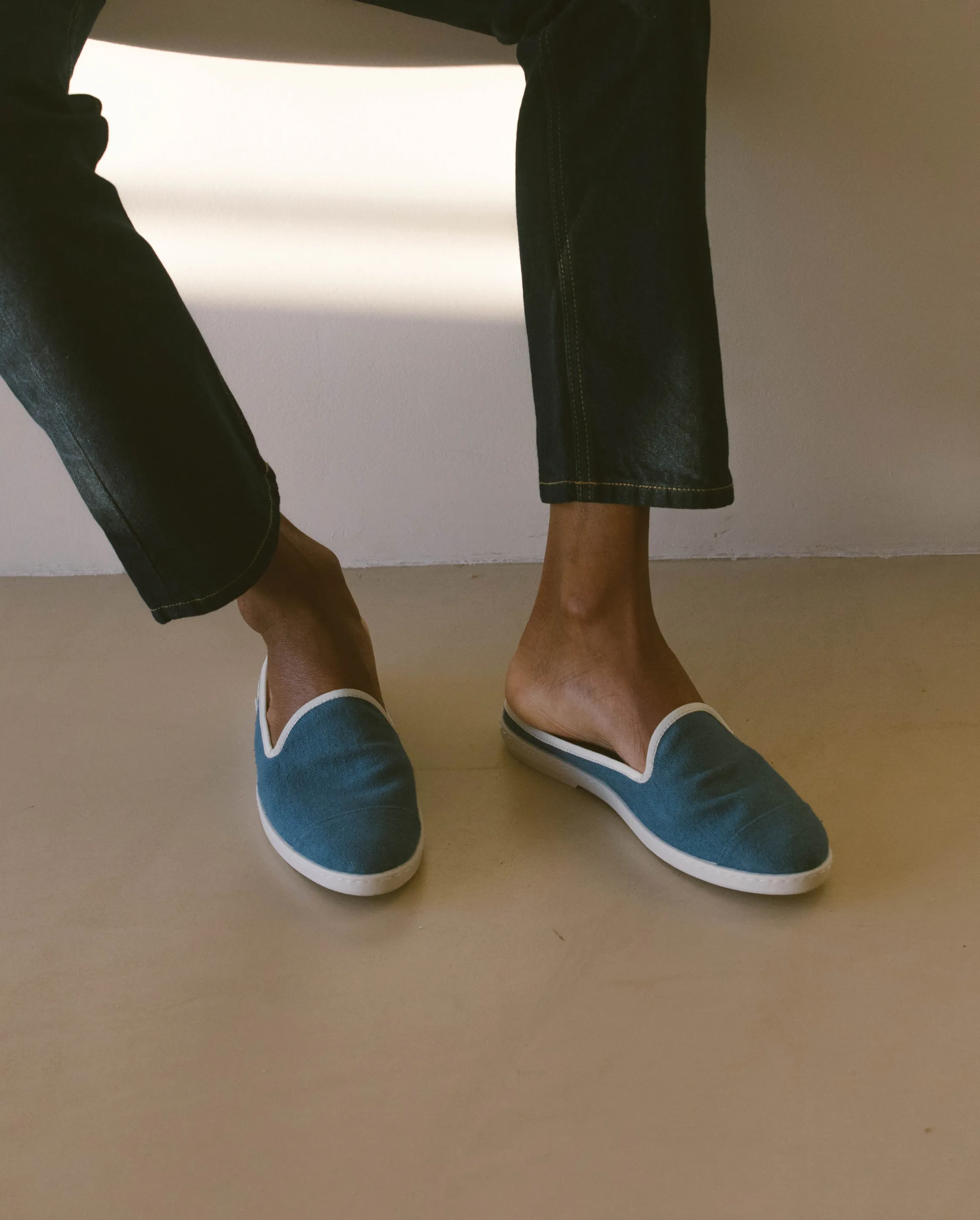 Mule homme lin, bleu