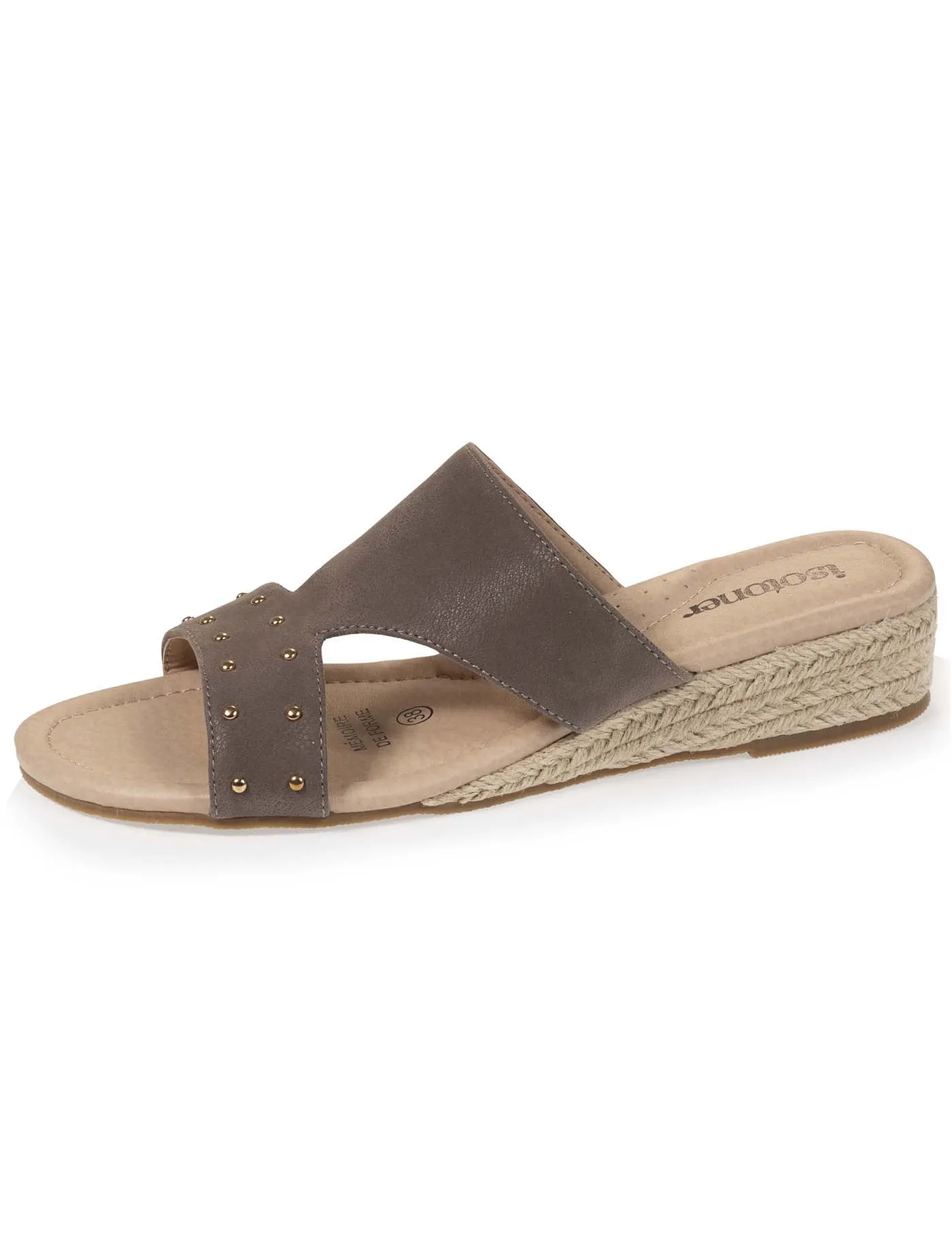 Mules Femme cloutées Talon corde Taupe