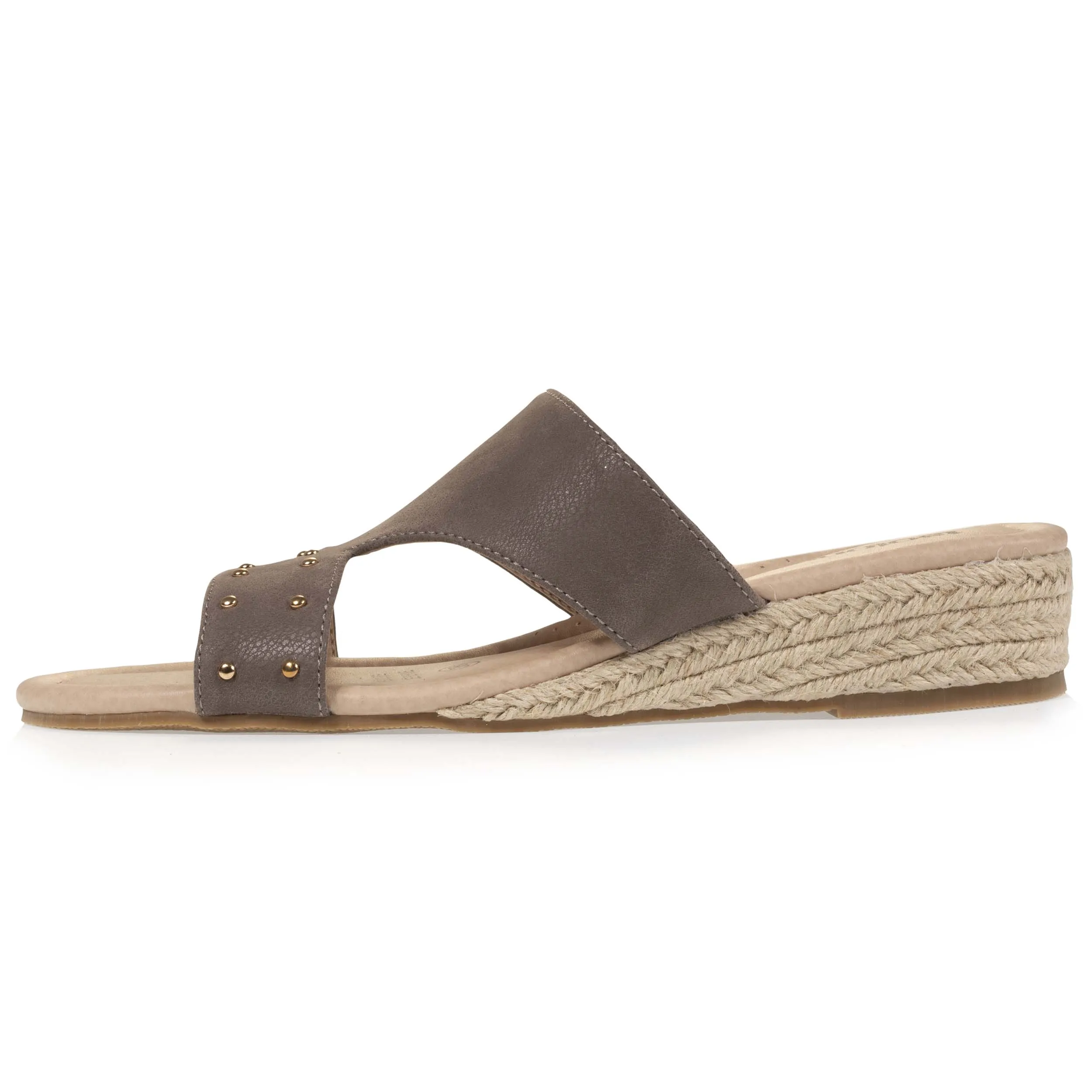 Mules Femme cloutées Talon corde Taupe