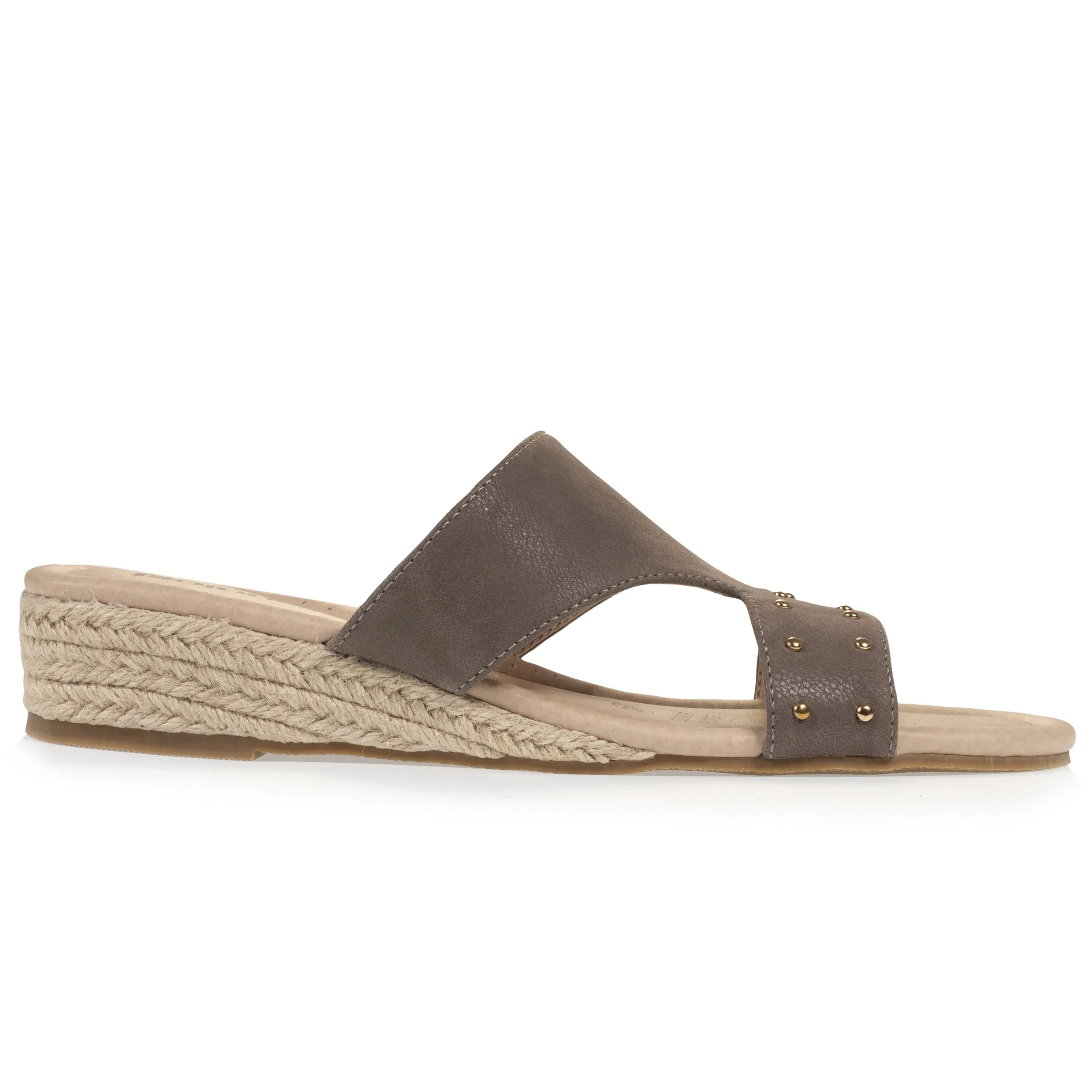Mules Femme cloutées Talon corde Taupe
